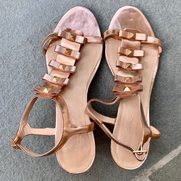Kate Spade Rose Gold Studded Wedge Sandals - Picture 3 of 11